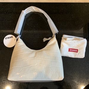 Staud White Croc Scotty Bag